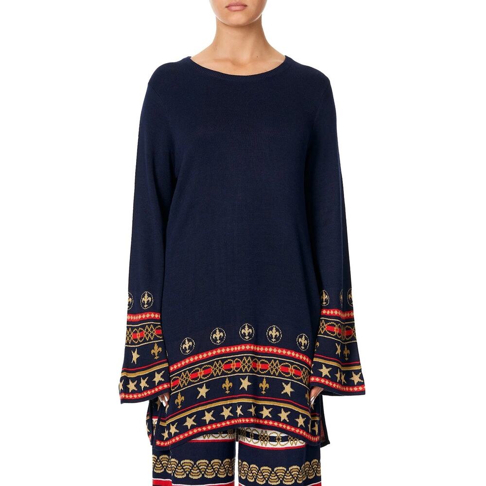 Camilla Jacquard Bamboo Knit Relaxed Tunic Sweater in Costume‎ Party Size XS
